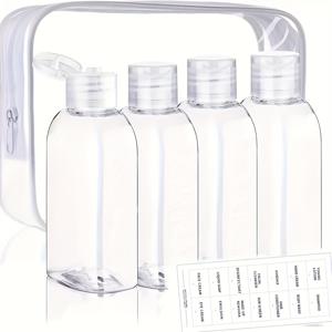 TEMU 4개 누수 방지 여행용 병과 보관 가방 - 3.4oz 투명 PET 플라스틱 용기, 샴푸/컨디셔너/바디워시 재충전 가능 플립탑 화장품 용기 - TSA 승인 항공 여행 휴대용 위생 필수품, 컴팩트 디자인, 경량 구조, 캠핑 장비