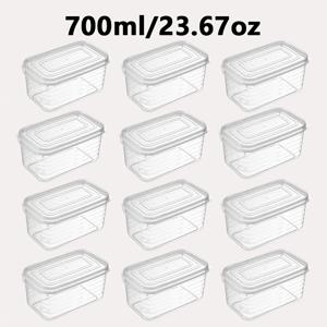 TEMU 12개 주방 냉동고 신선도 용기 700ml/23.67oz, 가정용 냉장고 보관 상자, 식품 밀봉 보관 상자, 벤토 상자, 일회용 포장 상자, 택배 상자, 전자레인지 안전, 냉동 안전, 계량, 밀봉 방수 디자인, 야채, 과일, 고기, 볼, 해산물 보관 상자, 주방 액세서리|냉장고|김치냉장고|냉동고