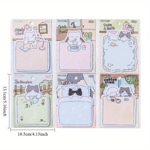TEMU 6팩 (총 180매) 귀여운 고양이 메모지 - 파스텔 컬러, 잠자는 모습, 먹는 모습, 노트북 디자인 - 책상용 스티커노트, 냉장고용, 플래너용 - 고양이 애호가와 사무실 장식에 완벽한 선물, 고양이 기프트, 유쾌한 일러스트레이션, 내구성 있는 문구류|편지지