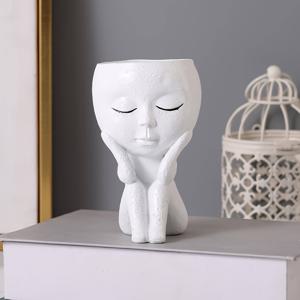 TEMU 1pc 성격 수지 인형 즙이 많은 닫힌 눈 이브 꽃 냄비, 꽃 냄비 모든 집 식물, 다육 식물, 꽃 및 선인장을위한 배수구 및 트레이가있는 식물을위한 실내 현대 장식 플라스틱 냄비