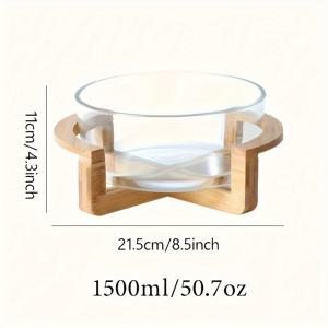 TEMU 1pc, 대나무 베이스가 있는 유리 과일 접시, 거실 스낵 접시, 홈 과일 그릇, 샐러드 그릇, 카페테리아 뷔페 그릇