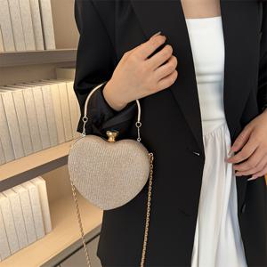 TEMU 미니 하트 모양 프로모 파우치, 반짝이 체인 크로스바디 백, 여성용 결혼식 및 카르나발 파티용 박스 핸드백