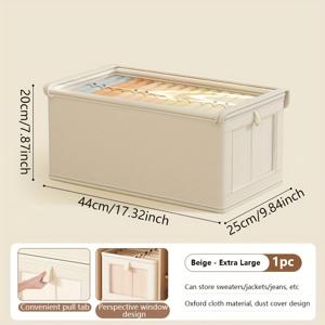 TEMU 접이식 옥스포드 천 보관 상자, 투명 뚜껑 - 먼지 방지, 습기 방지, 벌레 방지 옷, 수건, 린넨 정리함 - 쌓을 수 있고 공간 절약형 홈 스토리지 솔루션
