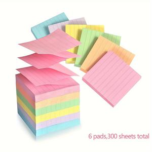 TEMU 6-Pack 3x3 인치 팝업 자체 접착 노트 라인, 아코디언 스타일 스티커 노트 패드, 총 300매, 정사각형 모양, 사무실 및 학교 용품