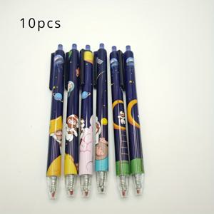 TEMU 10개 팩 우주 테마 젤 펜 - 0.5mm 섬세한 팁, 빠른 건조 검정 잉크 롤러볼 펜, 학생용, 우주 비행사 및 행성 디자인, 부드러운 쓰기 플라스틱 펜