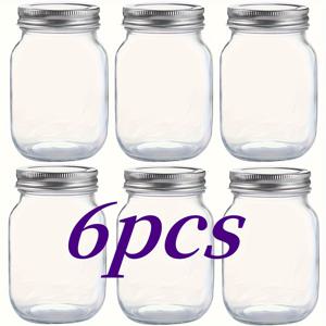 TEMU 6개 또는 12개 유리 메이슨 병, 16oz - 잼, 샐러드 드레싱, 꿀, 냉장고 안전 식품 보존을 위한 밀폐 보관 용기, 주방 정리나 선물 아이디어에 완벽함
