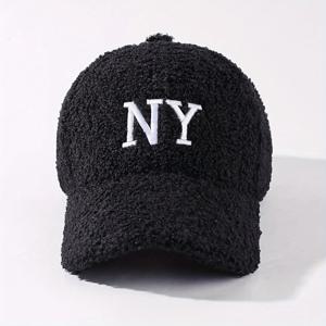 TEMU 1개 코지 NYC 플리스 야구 모자, 조절 가능, 겨울 야외 여행용 따뜻한 솔리드 브라운 후크 앤 루프 클로저
