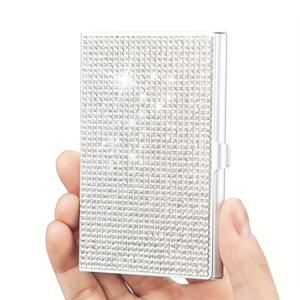 TEMU 1개 반짝이는 핑크 라인스톤 명함 지갑 - 튼튼한 스테인리스 스틸, 별무늬 글리터 블링 디자인, 여성을 위한 패셔너블 카드 케이스, 카니발 및 음악 축제에 이상적|명함지갑