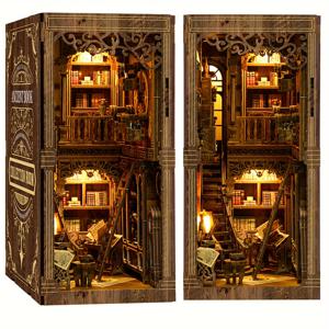 TEMU DIY 책장 장식 키트, 3D 인형극장 서가 삽입, 진한 갈색 나무 퍼즐 모델, 장식용 책받침, 성인용 공예 프로젝트, 생일, 등교, 추석, 할로윈, 크리스마스, 새해, 데이, 부활절을 위한 이상적인 선물 - 배터리 포함되지 않음|책꽂이|책장