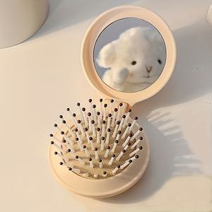 TEMU 1pc 휴대용 접이식 헤어 브러시, 통합 거울, 두피 마사지 커미, 에어 , 여행에 적합, 플라스틱 브리스틀, ABS 핸들, 건조한 헤어용