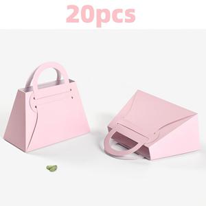 TEMU 20개 핑크 접이식 선물 상자 - 손잡이가 있는 우아한 종이 가방 - 결혼식 선물, 신부 세션, 생일, 데이 및 어머니의 날 - 선물 및 장식에 적합한 다용도 포장 솔루션, 선물 제시 | 기하학적 패턴 | 튼튼한 종이 구조, 파티 선물 가방 | 우아한 디자인 | 접이식 보관