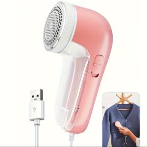 TEMU 휴대용 직물 면도기, 옷/소파/담요용 USB 전원용 보풀 제거기, 3단 전기 보풀 트리머, 충전 필요 없음, 가정용 청소 도구, 여성/남성에게 이상적인 선물, 녹색 및 분홍색