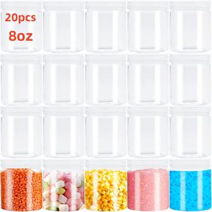 TEMU 20개 투명 플라스틱 항아리 뚜껑 포함, 8oz 재사용 가능한 메이슨 항아리 건식 식품, 로션, 향신료, 꿀, 슬라임 만들기 및 식품 보관용 - 밀폐, 쌓을 수 있음, 손세척 전용, 주방 보관 솔루션|쌓을 수 있는 항아리|안전한 뚜껑 디자인, 식품 보관용 항아리|슬라임