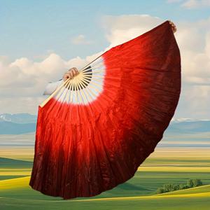 TEMU 1개 30인치 레드 인공 실크 벨리 댄스 팬 - 할로윈, 크리스마스, 이스터, 추수감사절, 새해 및 무용 루틴을 위한 중국 스타일 공연 소품 - 생동감 있는 댄스 의상 액세서리, 에조틱 댄스웨어