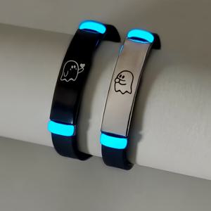 TEMU 2pcs Glow-in-the-Dark Elf Hand Bracelets for Couples - 귀여운 스테인레스 스틸 반지, 블루 글로우 액센트, 여성 및 남성을 위한 데이 선물, 일상 착용 및 선물, 커플 액세서리, 재미있는 디자인, 금속 마감