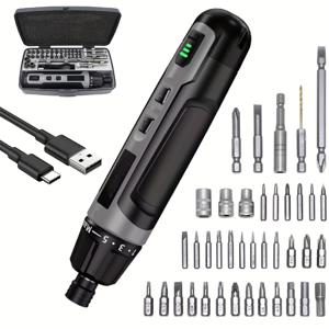 TEMU 1세트 5단계 무선 드라이버 충전식 3.7V 전동 스크루드라이버 2000mAh 자동 전동 드라이버 세트, USB-C 충전 케이블 포함