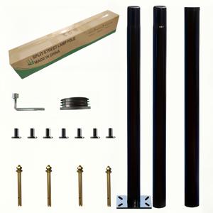 TEMU 2.8m/110.24in 긴 세그먼트 스티치 램프 포스트, 블랙 코트야드 라이트 폴, 분리 가능한 하드웨어 라이트 포스트, 야외 태양광 라이트 포스트, 두꺼운 철과 스틸 재료, 야외 라이트 포스트 액세서리, 매칭 스크루 포함