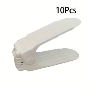 TEMU 10pcs 조절 가능한 플라스틱 신발 선반 - 공간 절약형 입구, 복도, 거실용 정리함 - 쉬운 조립, 퇴색 방지, 파란색 액센트가 있는 흰색, 신발 보관 솔루션|현대 신발 선반|내구성 있는 플라스틱 선반, 신발 보관 정리함, 신발 보관 정리함, 신발 정리함 선반