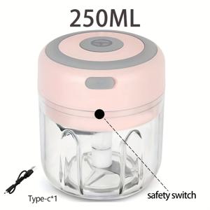 TEMU 휴대용 전기 마늘 다지기 및 야채 그라인더 - 250ml USB 충전식 식품 프로세서, 1200 RPM 모터, 양파, 고추, 과일, 고기용 컴팩트 디자인 - 내구성 있는 PP 소재, 쉬운 청소 블렌더, 가정 및 여행용, 현대적인 주방 도구 | 쉽게 세척 가능한 재질|마늘다지기|야채다지기