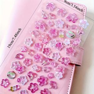 TEMU 핑크 체리 블로섬 3D 스티커 - 자체 접착 플라스틱 꽃 데칼 장식, DIY 공예, 스크랩북, 폰 케이스, 태블릿 및 노트북 | 판타지 테마, 불규칙한 모양, 꽃 장식, 체리 블로섬 슬라이스