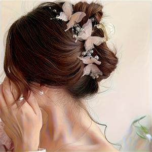 TEMU 부드럽고 반짝이는 나비 헤어 액세서리 - 대형 페어리 스타일의 라인스톤이 장식된 상어 클립, 우아한 나비 디자인의 베이스로, 반짝이는 라인스톤과 빛나는 비즈를 특징으로, 꿈과 아름다움을 자아내는 페어리 스타일을 창조, 두 가지 색상으로 제공