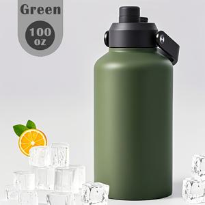 TEMU 100oz & 67oz 스테인리스 스틸 진공 단열 물병 및 얼음통, 이중 방수 뚜껑, 24시간 보온/보냉 기능, BPA 프리 매트 마감 - 캠핑, 하이킹, 여행용 휴대 가능, 야외 활동에 적합한 내구성 있는 물병|트래블보틀