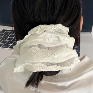 TEMU 여성용 우아한 4층 라이스 헤어 타이 - 대형 레트로 한국 스타일 헤어 스런치, 플로럴 디자인의 빈티지 수공예품 라인, 블랙 앤 화이트, 데이 선물 아이디어, 귀여운 헤어 액세서리, 로맨틱한 선물 아이템, 세밀한 라이스 디자인
