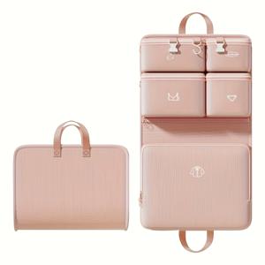 TEMU 여행용 6-in-1 패킹 큐브 - 분리된 칸막이가 있는 접이식 옥스포드 원단 정리함, 연회색 & 핑크, 캐리어 및 수하물 보관을 위한 휴대 가능한 견고한 손잡이, 스타일리시 여행 장비, 슬림 디자인, 내구성 있는 지퍼, 컴팩트 저장 공간, 강화된 솔기, 휴가용 패킹