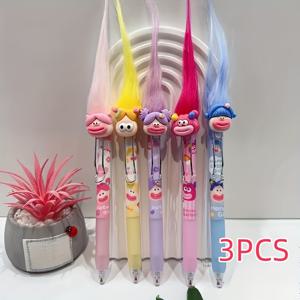 TEMU 3/6 귀여운 블랙 잉크 볼펜. 창의적이고 재미있는 헤어스타일 디자인으로 DIY 가능. 사무실용, 보상 및 새 학기 또는 생일 선물로 이상적