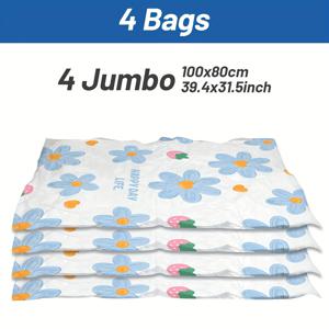 TEMU 4팩 다이즈 진공 보관 가방 - 공간 절약, 큰 용량으로 퀼트, 베개, 담요, 침구 및 옷을 보관할 수 있습니다 - 80% 공간 절약, 지속 가능한 플라스틱으로 지퍼 잠금 장치가 있습니다. 가정 정리, 침실 정리 및 보관에 이상적입니다.|이불정리함