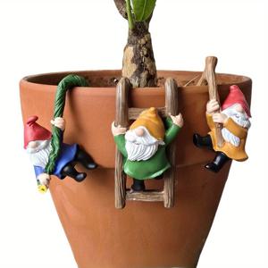 TEMU 3pcs Whimsical Resin Gnome Hanging Decor Set - 꽃병 및 집용으로 사용할 수 있는 색다른, 애니메이션 인형, 정원, 파티오, 잔디로 이상적, 배터리 필요 없음, 퍼펙트 데이 선물