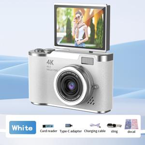 TEMU 4K 울트라 HD 리본 카메라 - 컴팩트 렌즈리스 디자인, 2.4인치 LCD 스크린, 충전식 배터리 포함, 랜야드/어댑터/USB 케이블 제공 - 학생용 휴대용 블로그 캠코더, 생일 선물 (화이트/핑크/블랙), 여행 사진 촬영, 모던 테크