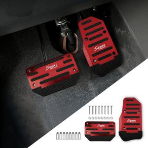 TEMU 2pcs 미끄럼 방지 자동차 페달 세트 - 빨간 합금 , 가속기, 클러치 페달 커버 - 자동차, SUV, ATV에 적합 - 자동 변속 교체 키트, 미끄럼 방지 고무 발받이, 내구성 있는 페달 | 인간공학 페달 | 오래 지속되는 발판