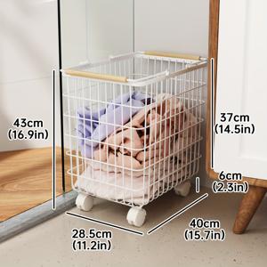 TEMU 1pc 현대적인 금속 세탁함, 바퀴가 달린 대형 및 소형 오픈 탑 스토리지 바구니, 욕실, 침실 및 세탁실 - 내구성, 쉬운 청소 디자인, 옷과 더 많은 것을 정리하는 데 이상적, 욕실 스토리지 | 오픈 탑 바구니 | 금속 구조, 세탁함, 선반 바구니|욕실선반|빨래바구니|화장실선반