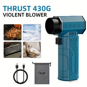 TEMU FOURQ 휴대용 터보젯 팬, 90000RPM 430G 추진, 70m/s 고속, 4X 2500mAh 배터리, 타입-C 빠른 충전, 브러시리스 디자인, 여름 시원함/차량/건조기/키보드/컴퓨터/바베큐 야외 캠핑, 휴대용 초강력 바람|키보드|독거미키보드|차량용선풍기