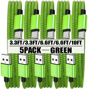 TEMU 5개입 Type-C 케이블, 고속 충전 USB-C 케이블 (3.3ft/3.3ft/6.6ft/6.6ft/10ft), 다양한 색상 제공, iPhone 16/15 Pro Max, 삼성 S24/S23 Ultra/S23/S23+/S22/S22 Ultra/S21 호환 가능