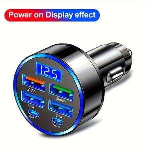 TEMU 신규 업그레이드된 6-in-1 고속 차량용 충전기 | LED 디스플레이가 있는 듀얼 PD USB 포트 | QC3.0 빠른 충전 | 다양한 기기 호환, 30분 만에 완충 | 세련된 메탈 마감 | 차량 플러그형 | 최대 36V 지원, 휴일 사용 가능