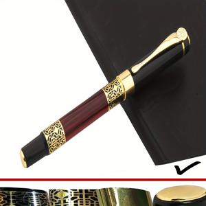 TEMU 우아한 블랙, 레드 & 골든 꽃무늬 조각된 마하구니 펜 - 교체 가능한 잉크, 중간 니브, 클릭 오프 캡 - 비즈니스 및 학교 용품, 사무용 쓰기 도구에 이상적 | 우아한 쓰기 도구 | 생동감 있는 조각