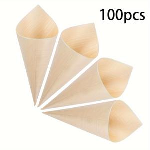 TEMU 50/100/150개 5.2인치 일회용 소나무 나무 디저트 콘, 과일 샌드 용기, 디저트 콘, 호텔 레스토랑 간식 혼 콘, 비스킷 포장 상자 파티 디저트 콘
