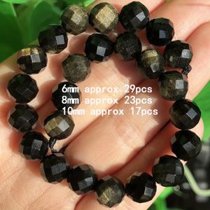 TEMU 6/8/10mm 정품 천연석 옵시디언 골드 컬러 비즈, 17/23/29개 세트 - 주얼리 DIY 만들기 패션 팔찌 목걸이용