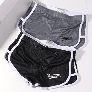 TEMU 남성용 루즈핏 통기성 운동 반바지 2개 세트 - 아이스 슬리키 파이버 메쉬, 저허리 플랫 레그 디자인, 체육관 및 캐주얼/홈웨어용 - 네이비 & 라이트 그레이, 84% 나일론/16% 엘라스테인, 기계 세탁 가능