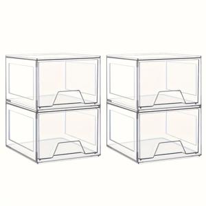 TEMU 4pcs THELIFE 대형 아크릴 스택형 보관용 서랍, 조립이 쉬움, 투명한 뚜껑이 달려있음, 욕실 옷장, 싱크대 아래 보관, 주방 캐비닛, 식품 보관, 메이크업 보관용|씽크대