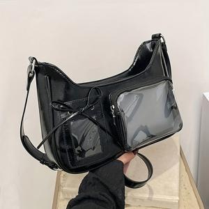 TEMU 여성용 투명 프론트 패널 크로스바디 백 - 조절 가능한 스트랩, 지퍼 클로저, 데일리 & 포뮬 핸드백 - 쉬운 세탁 가방, 내구성 폴리에스터 안감|미니크로스백