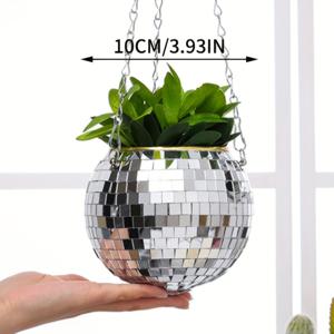 TEMU 1pc 아트 데코 스타일 핑크 플랜터, 라운드 미러 볼 디자인, 유리 및 플라스틱 버드 바제, 실내 홈 데코 바스켓 장식