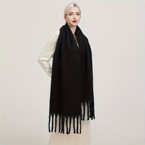 TEMU 프린지에 단색 컬러 Chunky 스카프 대형 부드러운 방풍 목도리 두꺼운 Coldproof 따뜻한 랩 캐주얼 스카프 여성 가을/겨울
