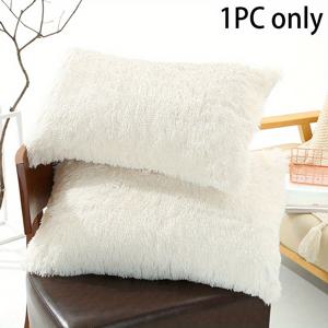 TEMU 1개 인조 퍼 베개 커버 - 울트라 소프트, 포근하고 내구성 있는 지퍼 클로저 - 19.69x29.53인치 - 화이트, 베이지, 핑크, 그레이, 레드, 블랙, 퍼플 색상, 편안한 침구 액세서리 | 단색 디자인 | 인조 퍼 질감