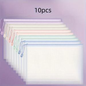 TEMU 10개 PVC 메쉬 지퍼 보관 가방 - 고품질 아트 & 오피스 정리 폴더, 다색 스택 가능 파일 홀더, 여행용 문서, 그림, 공예품, 용품 정리함, 스타일리시 서류 정리 파우치, 내구성 강한 소재