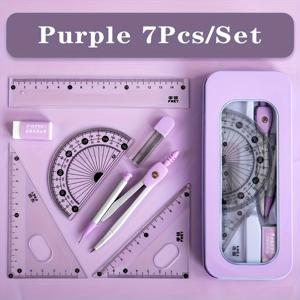 TEMU 7-피스 기하학 학용품 키트 - 컴파스, 각도기, 자, 지우개 포함 - 내구성 있는 플라스틱 수학 및 도면 도구 학생용