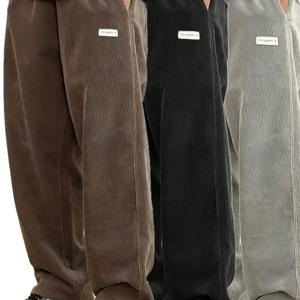 TEMU 3PCS 남성용 코듀로이 바지 세트 - 100% 폴리에스테르, 비늘림, 알파벳 디테일이 있는 단색, 캐주얼 & 파티 스타일, 루즈핏 레그 바지 - 성인용 가을/겨울 보온, 여행 & 일상 착용에 이상적