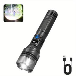 TEMU 초고휘도 손전등, 디지털 디스플레이 고출력 알루미늄 합금 손전등 - USB 충전식, 접이식, 비상 조명용, 미니 손전등 초고휘도 충전식, 자기방어 전술 손전등, 강력한 손전등, 대형 손전등 초고휘도, 평면 손전등, , 생존 장비, 내구성 있는 구조, 컴팩트한 디자인, 견고한 구조, 장시간 조명, LED 토치|후레쉬